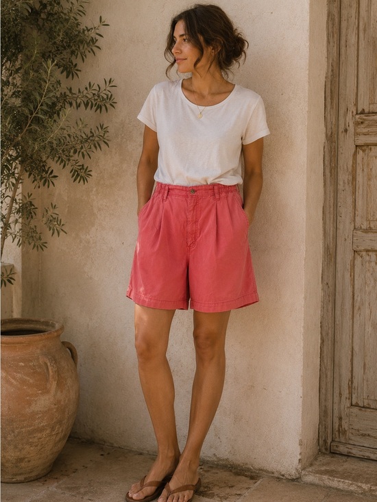 Northern Reflections Pants - Northern Reflections Coral Pink High-Rise Bermuda Shorts